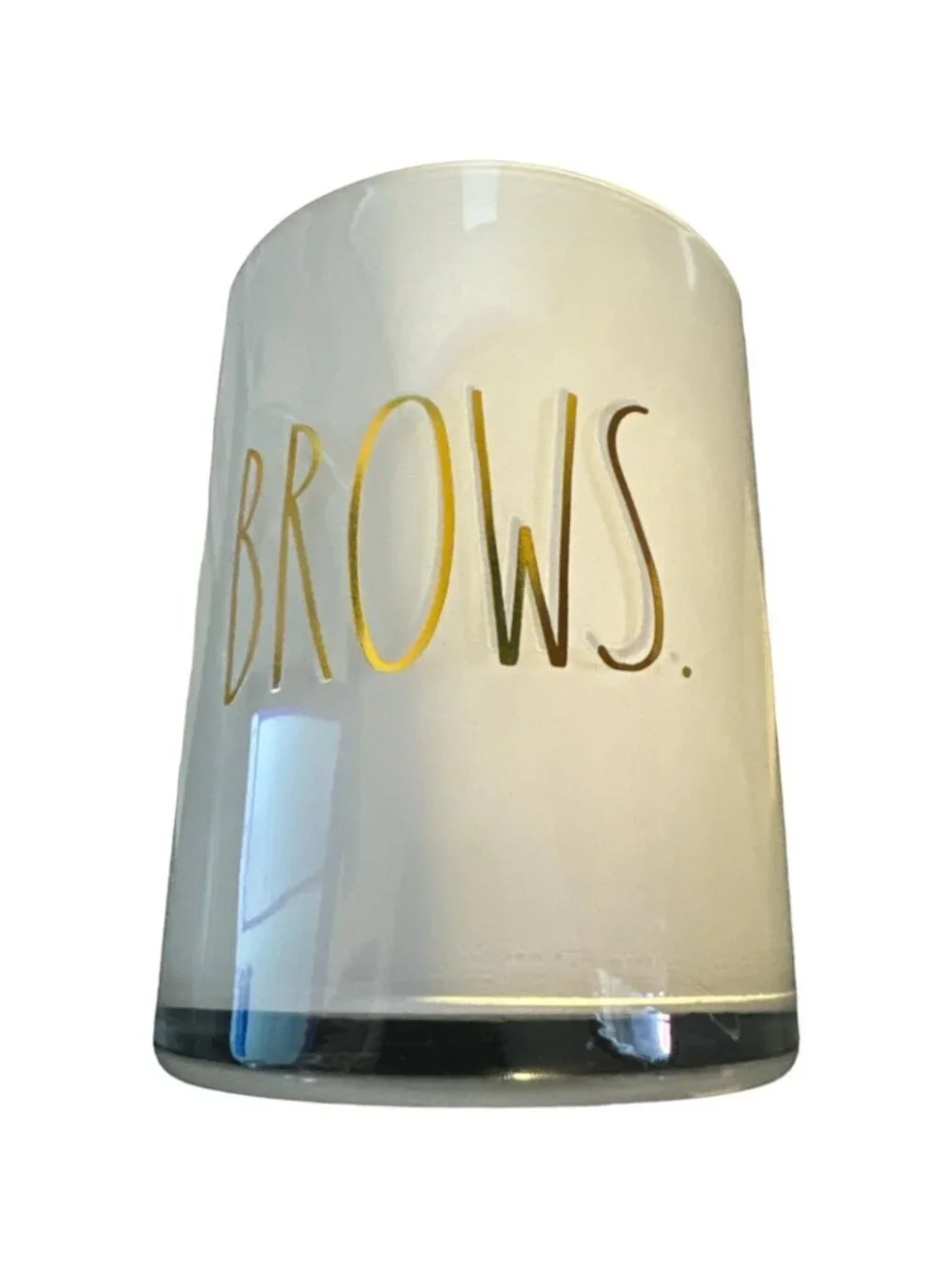 Rae Dunn Brows Makeup Brush Glass Cup Holder White Gold 5